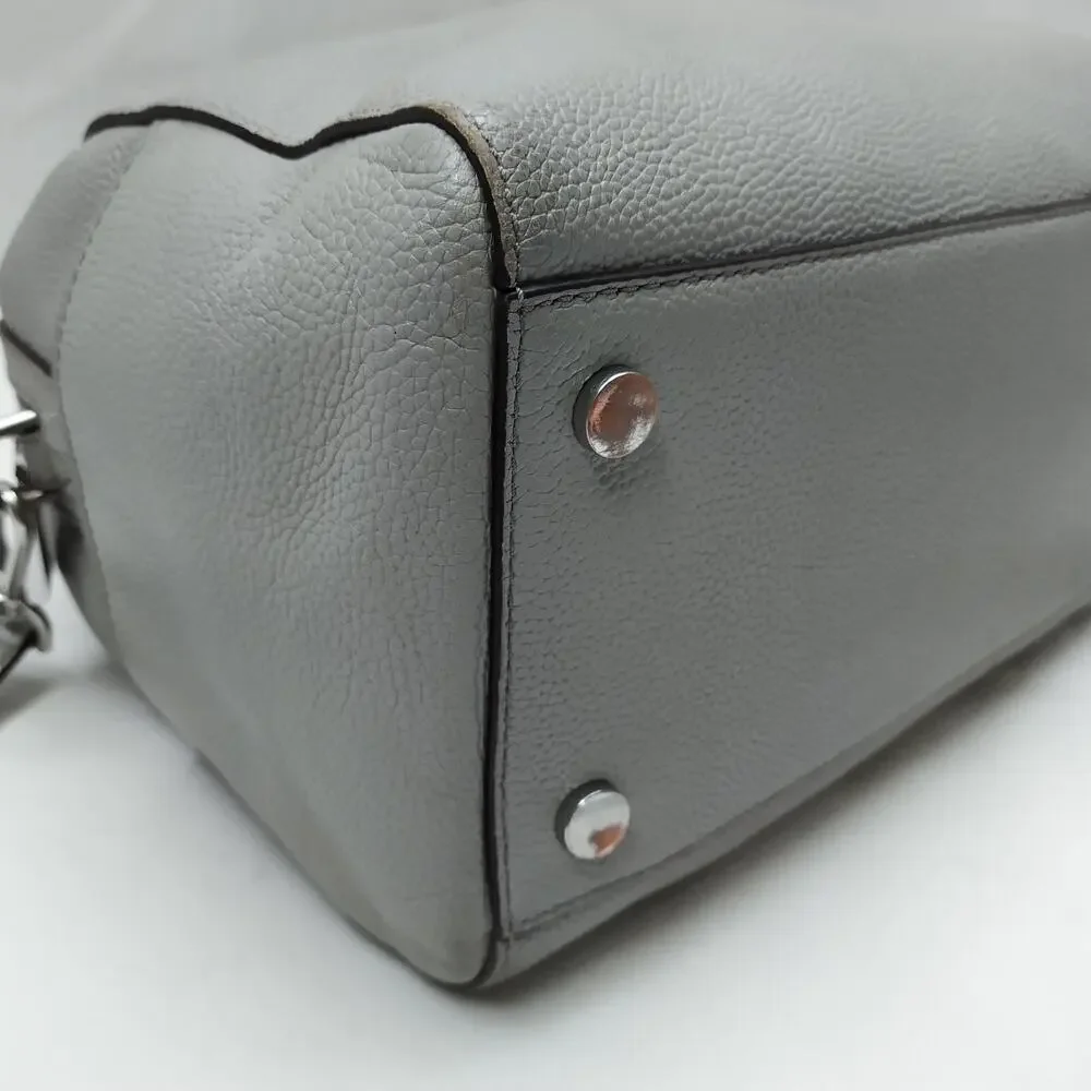 Michael Kors Mercer Gray Pebbled Leather Double Handles Zipper Satchel Bag